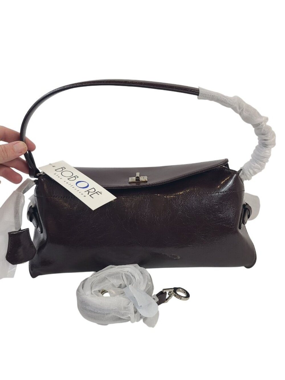 NEW Bob Oré Zephyr Bag In Caramel Brown Leather Detachable Strap Silver Hardware